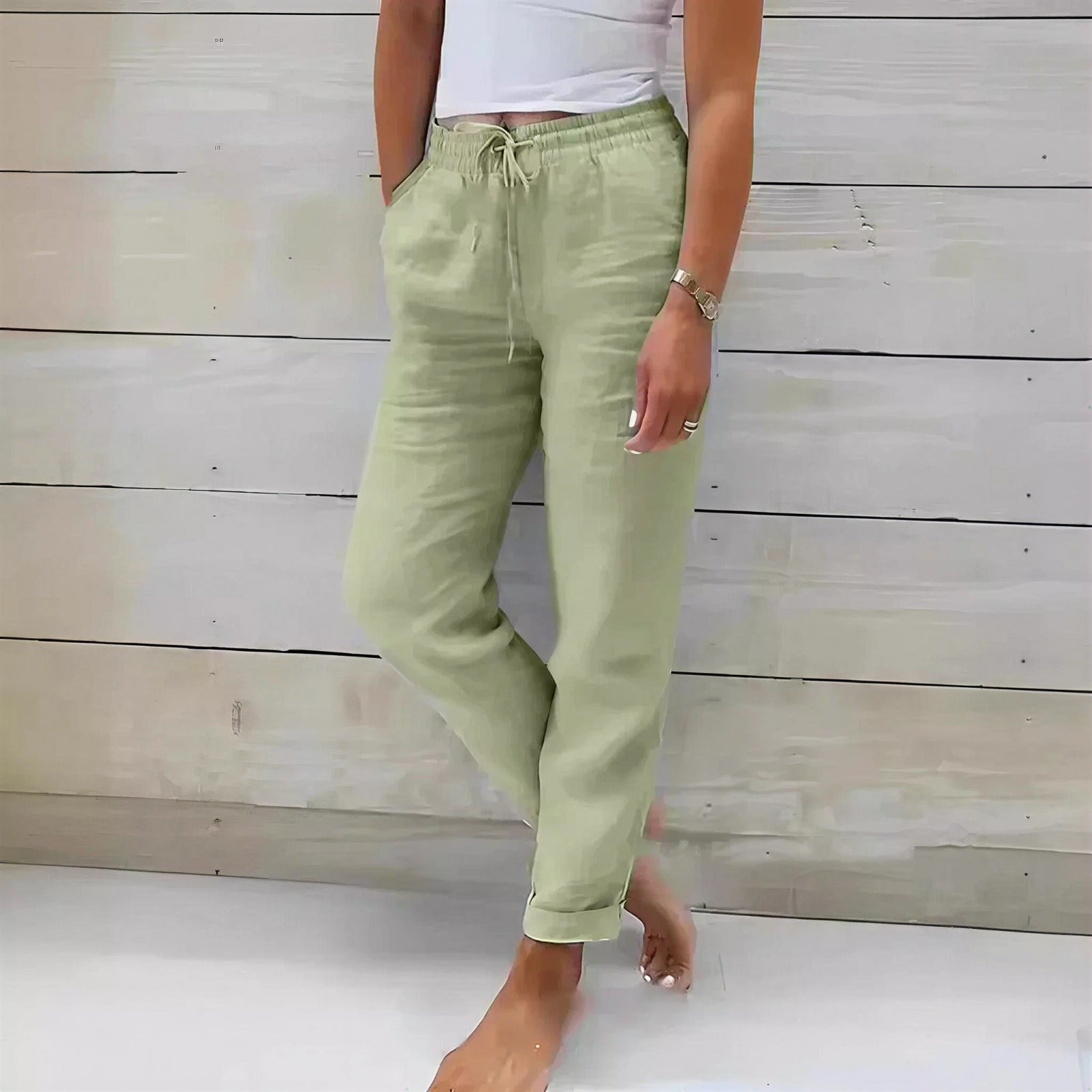 (Compre 1 Leve 2) Calça Cagliari™ em Linho de Algodão e Cós Ajustável