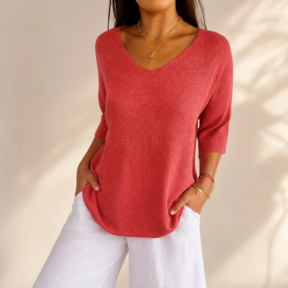 Kit 3 Blusas Femininas Luna em Malha Leve Decote V