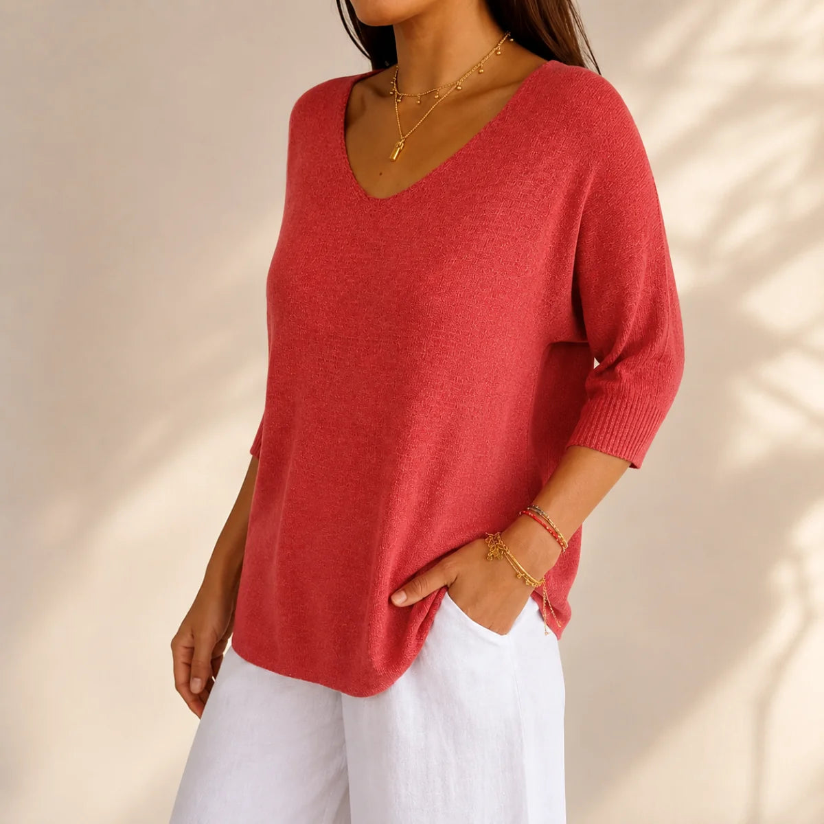 Kit 3 Blusas Femininas Luna em Malha Leve Decote V