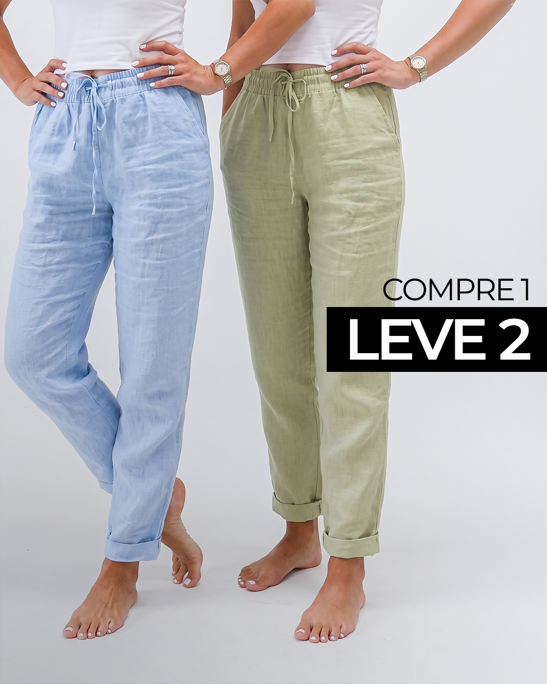(Compre 1 Leve 2) Calça Cagliari™ em Linho de Algodão e Cós Ajustável