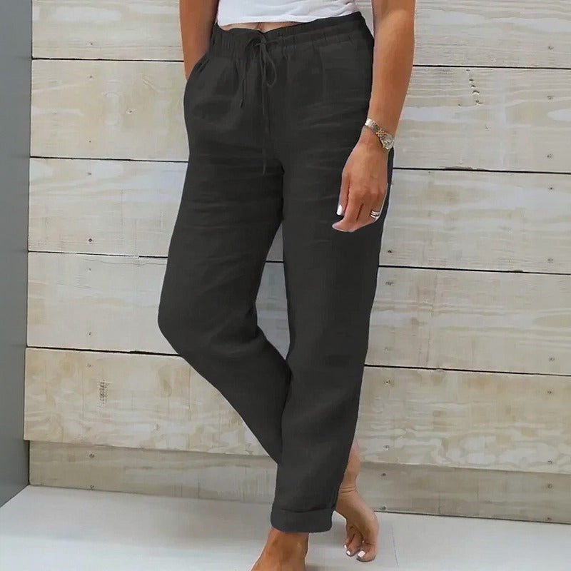 (Compre 1 Leve 2) Calça Cagliari™ em Linho de Algodão e Cós Ajustável