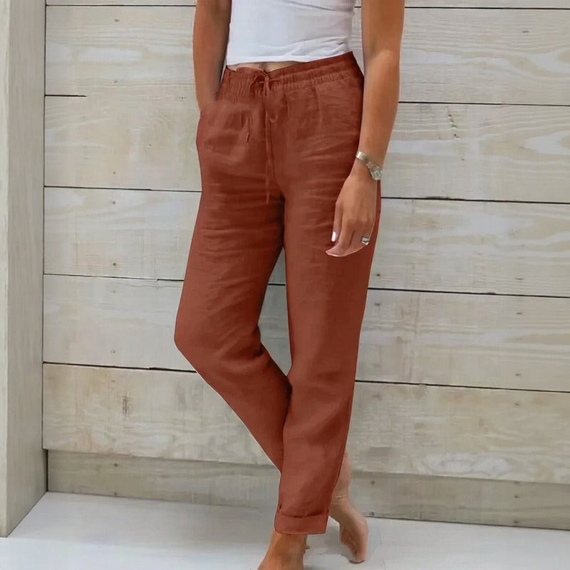 (Compre 1 Leve 2) Calça Cagliari™ em Linho de Algodão e Cós Ajustável