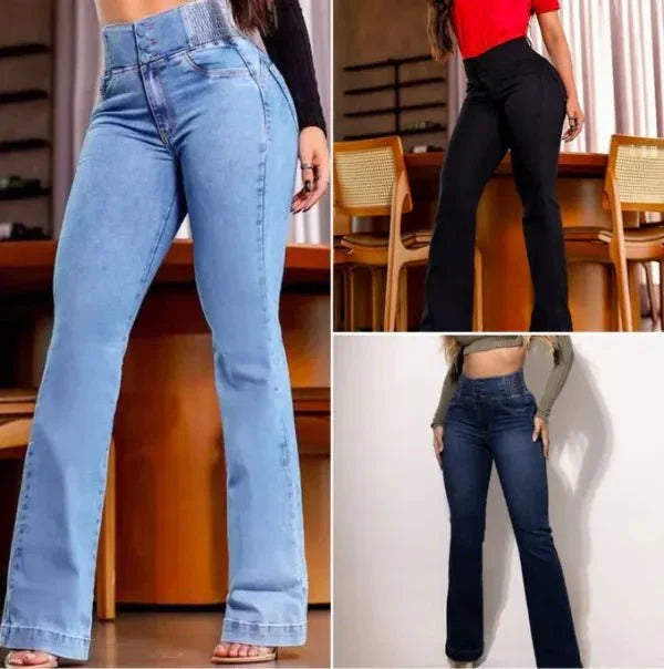 Kit 3 Calças Jeans Femininas Flare Modeladora